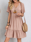 V-neck Short Sleeve Dress Summer Fashion Casual Loose Ruffled Dresses Beach Clothing Women.