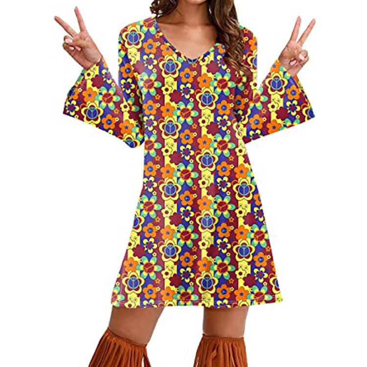Hippie Clothing Print Dress Women.