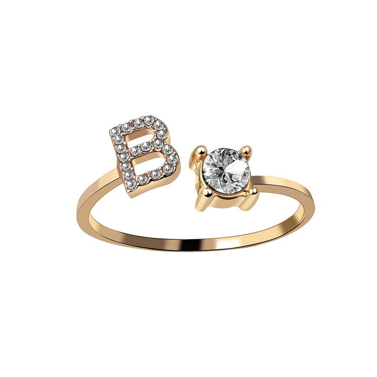 New Design Adjustable 26 Initial Letter Ring Fashion Jewelry For Women Simple Elegant Jewelry.