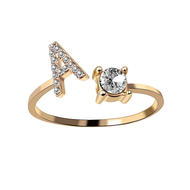 New Design Adjustable 26 Initial Letter Ring Fashion Jewelry For Women Simple Elegant Jewelry.