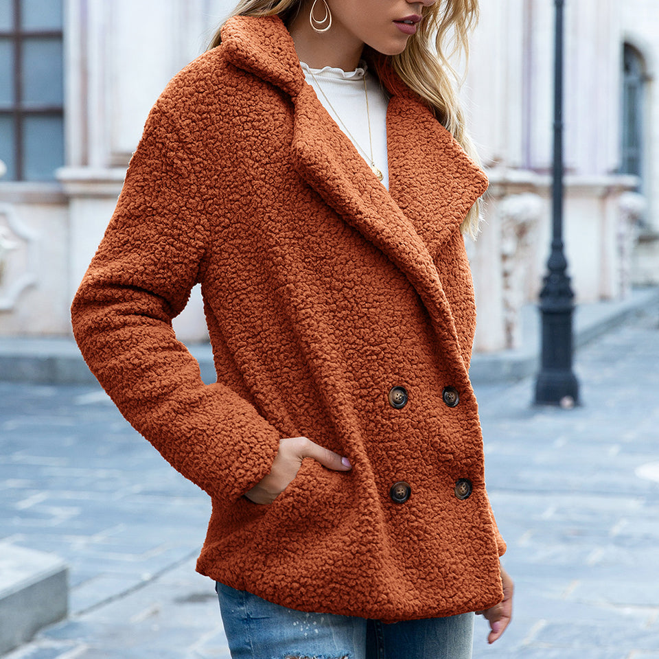 Loose Lapel Fluffy Coat Winter Button Jacket Cardigan Outwear For Women Clothing.