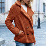 Loose Lapel Fluffy Coat Winter Button Jacket Cardigan Outwear For Women Clothing.