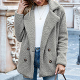 Loose Lapel Fluffy Coat Winter Button Jacket Cardigan Outwear For Women Clothing.
