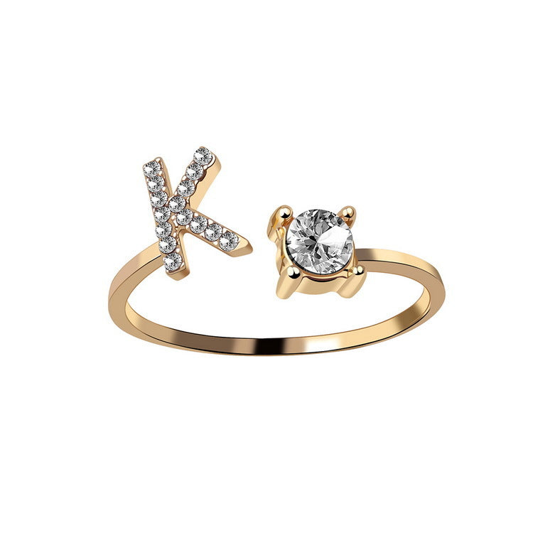 New Design Adjustable 26 Initial Letter Ring Fashion Jewelry For Women Simple Elegant Jewelry.