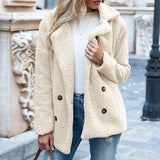 Loose Lapel Fluffy Coat Winter Button Jacket Cardigan Outwear For Women Clothing.
