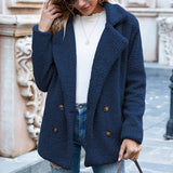 Loose Lapel Fluffy Coat Winter Button Jacket Cardigan Outwear For Women Clothing.