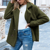 Loose Lapel Fluffy Coat Winter Button Jacket Cardigan Outwear For Women Clothing.