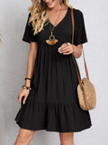V-neck Short Sleeve Dress Summer Fashion Casual Loose Ruffled Dresses Beach Clothing Women.