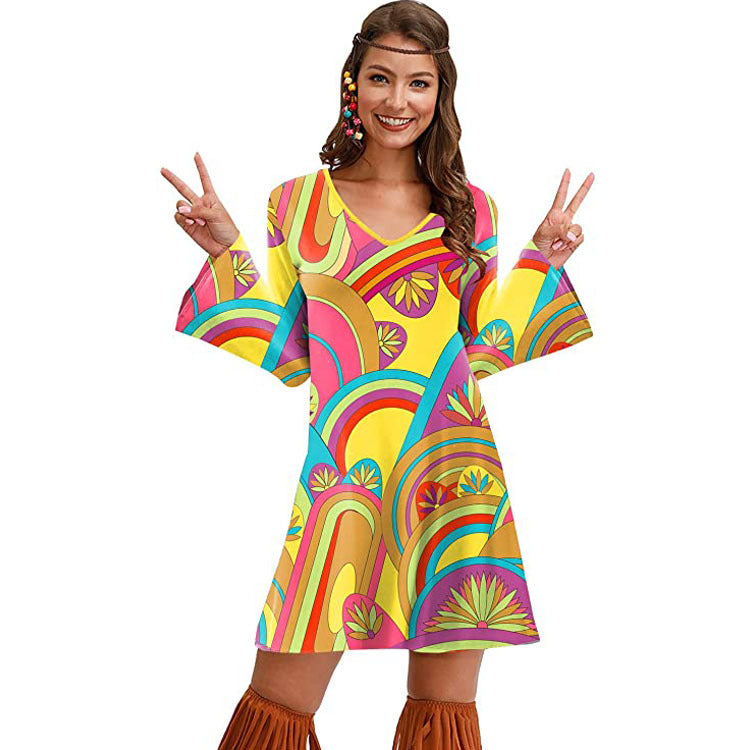Hippie Clothing Print Dress Women.