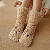 Cartoon Floor Winter Thick Polyester Fleece Fluffy Microfiber Women Fuzzy Socks.