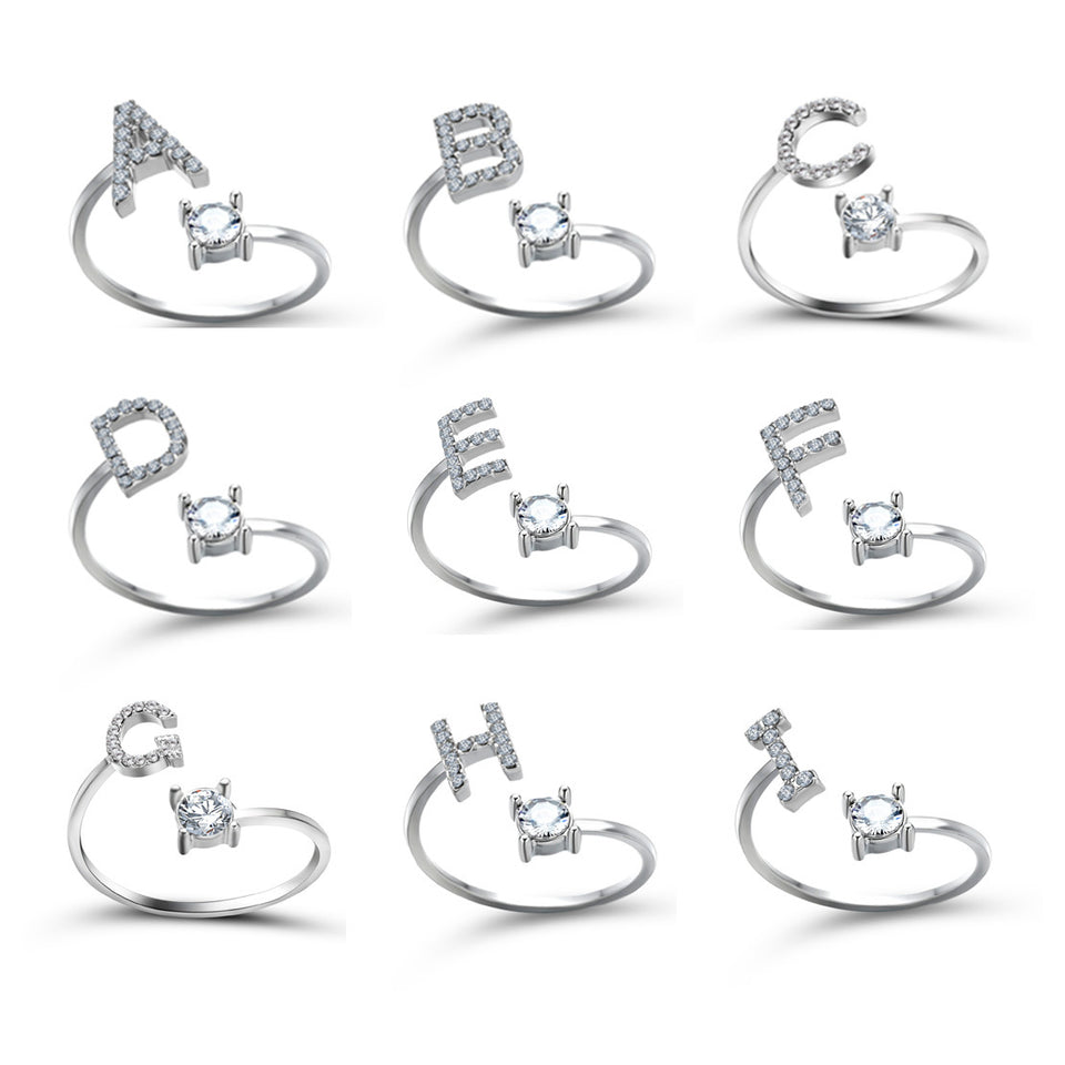 New Design Adjustable 26 Initial Letter Ring Fashion Jewelry For Women Simple Elegant Jewelry.