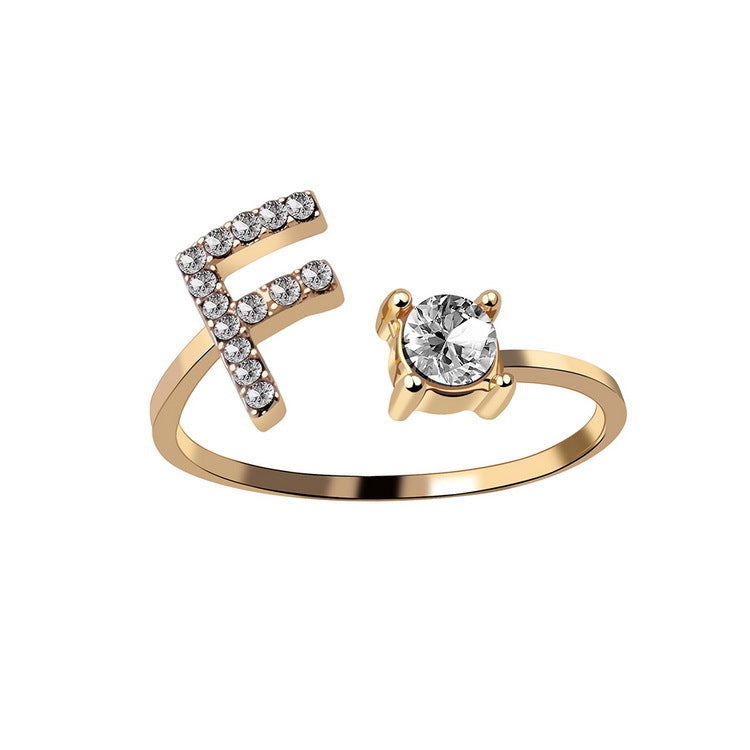 New Design Adjustable 26 Initial Letter Ring Fashion Jewelry For Women Simple Elegant Jewelry.