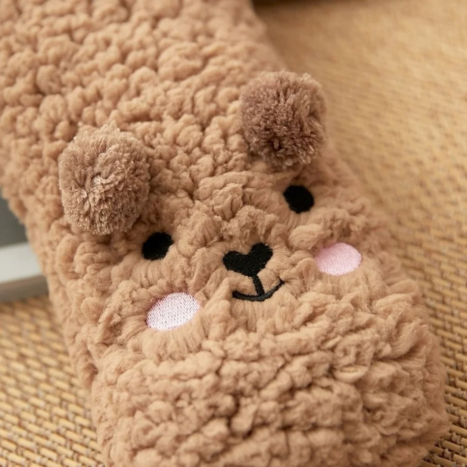 Cartoon Floor Winter Thick Polyester Fleece Fluffy Microfiber Women Fuzzy Socks.