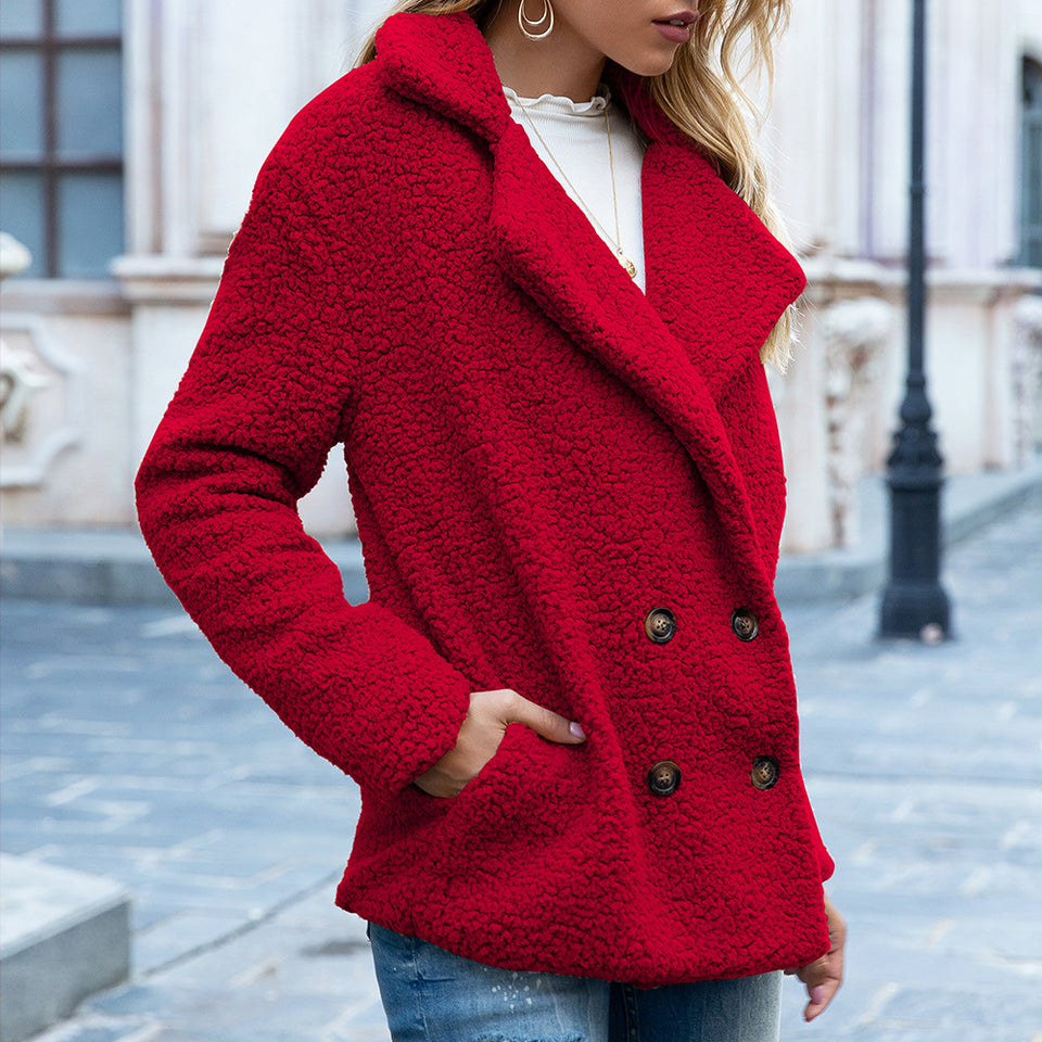 Loose Lapel Fluffy Coat Winter Button Jacket Cardigan Outwear For Women Clothing.