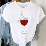 Women Printing Clothing Wine Lady Short Sleeve Casual.