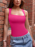Women's One-piece Set Sleeveless Square Neck Skinny Yoga Bodysuit, Women's Sportswear Clothing.