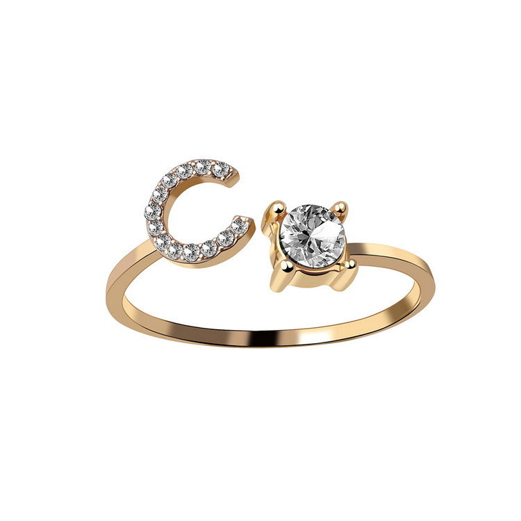 New Design Adjustable 26 Initial Letter Ring Fashion Jewelry For Women Simple Elegant Jewelry.