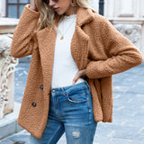 Loose Lapel Fluffy Coat Winter Button Jacket Cardigan Outwear For Women Clothing.