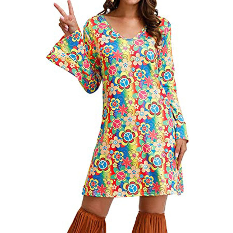 Hippie Clothing Print Dress Women.