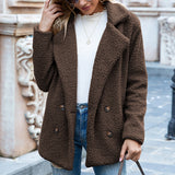 Loose Lapel Fluffy Coat Winter Button Jacket Cardigan Outwear For Women Clothing.