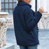 Loose Lapel Fluffy Coat Winter Button Jacket Cardigan Outwear For Women Clothing.