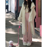 Hooded Fur Cardigan Coat Women's Spring Clothes, Thick Gentle Long Knitted Coat Handmade Clothing Hand Knit Outfit Of The Day.