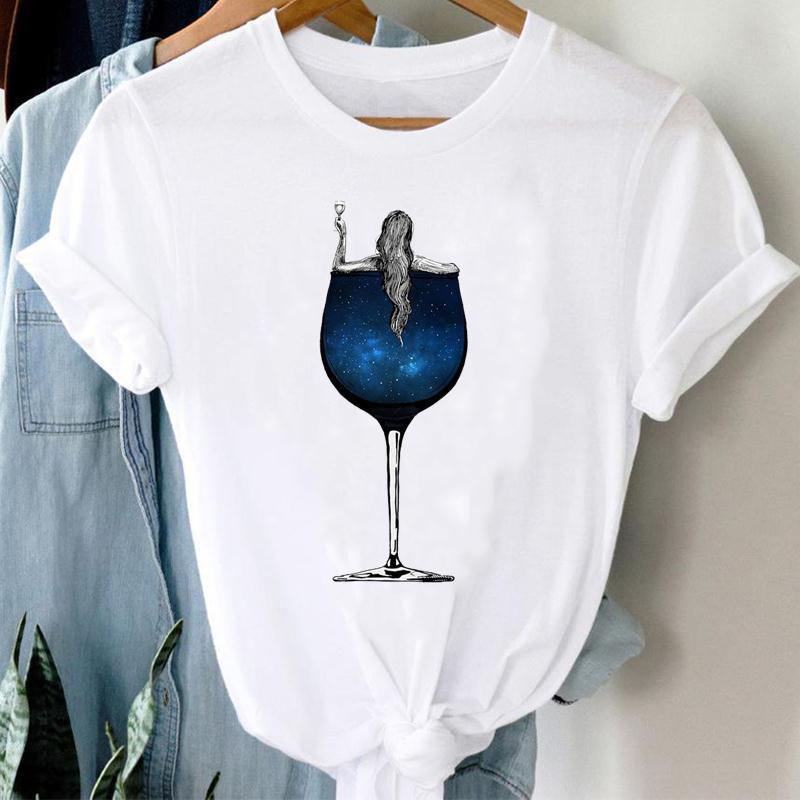 Women Printing Clothing Wine Lady Short Sleeve Casual.