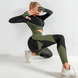 3PCS Yoga Set Seamless Sport Set Women Gym Clothing Leggings Women Crop Top Sports Bra.