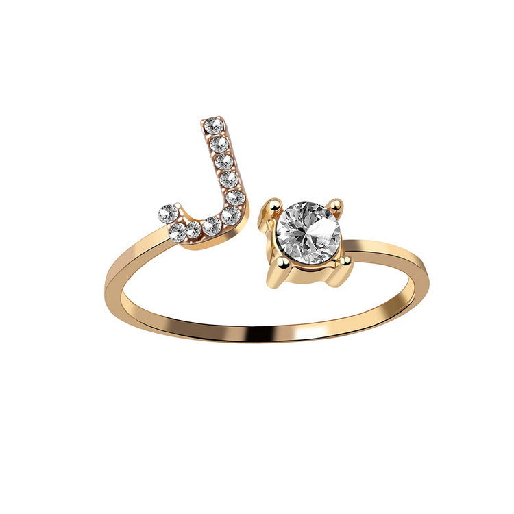New Design Adjustable 26 Initial Letter Ring Fashion Jewelry For Women Simple Elegant Jewelry.