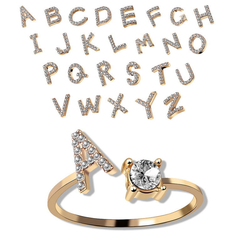 New Design Adjustable 26 Initial Letter Ring Fashion Jewelry For Women Simple Elegant Jewelry.