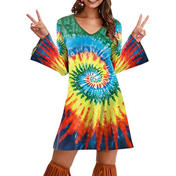 Hippie Clothing Print Dress Women.