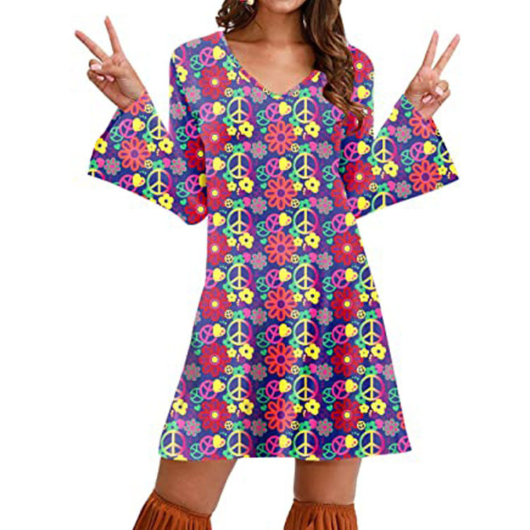 Hippie Clothing Print Dress Women.
