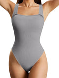 Women's One-piece Set Sleeveless Square Neck Skinny Yoga Bodysuit, Women's Sportswear Clothing.