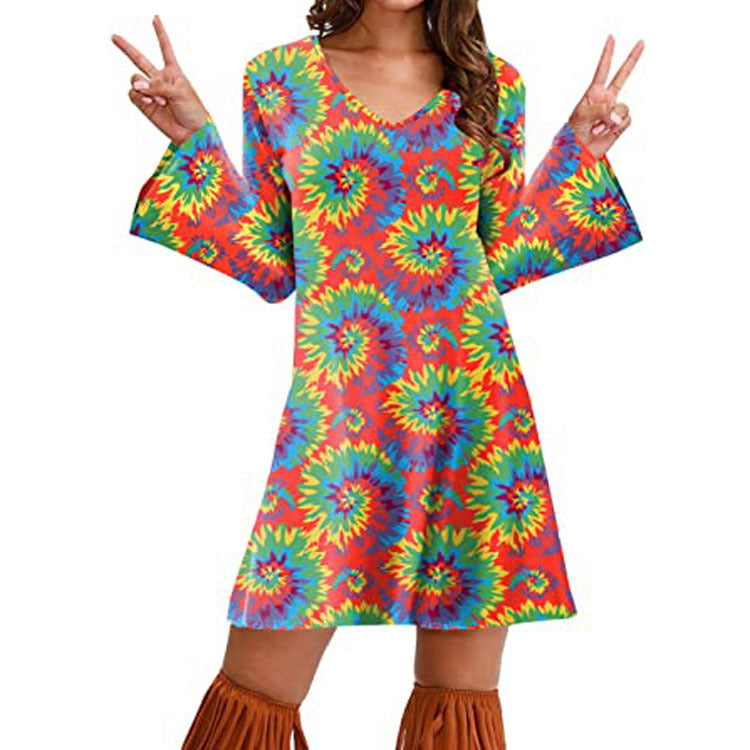Hippie Clothing Print Dress Women.