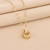 Double-layer Love Necklace With Rhinestones Titanium Steel Pendant Fashion Jewelry