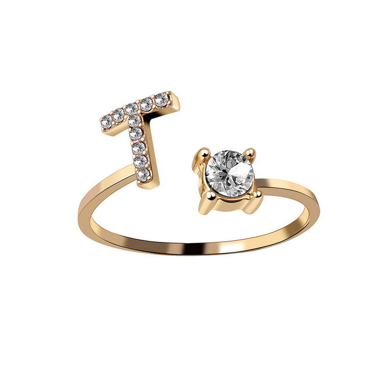 New Design Adjustable 26 Initial Letter Ring Fashion Jewelry For Women Simple Elegant Jewelry.