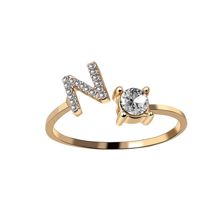 New Design Adjustable 26 Initial Letter Ring Fashion Jewelry For Women Simple Elegant Jewelry.