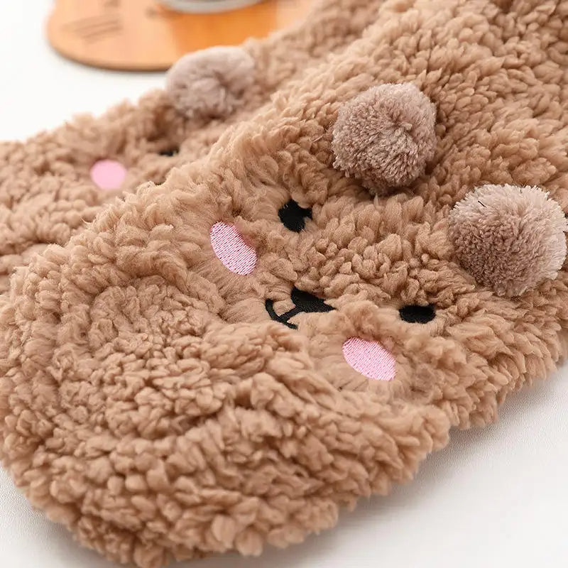Cartoon Floor Winter Thick Polyester Fleece Fluffy Microfiber Women Fuzzy Socks.