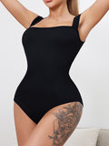 Women's One-piece Set Sleeveless Square Neck Skinny Yoga Bodysuit, Women's Sportswear Clothing.