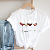 Women Printing Clothing Wine Lady Short Sleeve Casual.