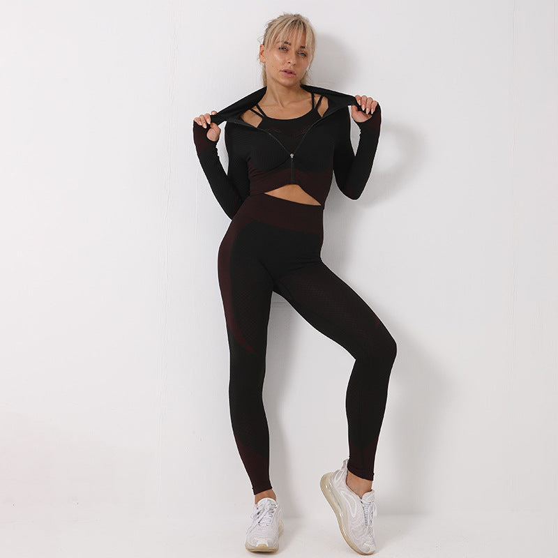 3PCS Yoga Set Seamless Sport Set Women Gym Clothing Leggings Women Crop Top Sports Bra.