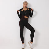 3PCS Yoga Set Seamless Sport Set Women Gym Clothing Leggings Women Crop Top Sports Bra.