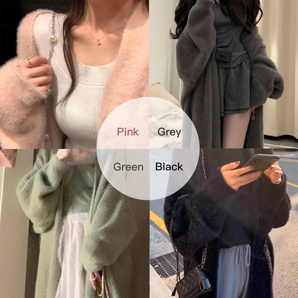 Hooded Fur Cardigan Coat Women's Spring Clothes, Thick Gentle Long Knitted Coat Handmade Clothing Hand Knit Outfit Of The Day.