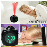 LED Projection Alarm Clock Digital LCD Display Voice Talking Weather Snooze USB