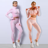 3PCS Yoga Set Seamless Sport Set Women Gym Clothing Leggings Women Crop Top Sports Bra.
