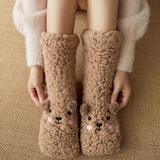Cartoon Floor Winter Thick Polyester Fleece Fluffy Microfiber Women Fuzzy Socks.