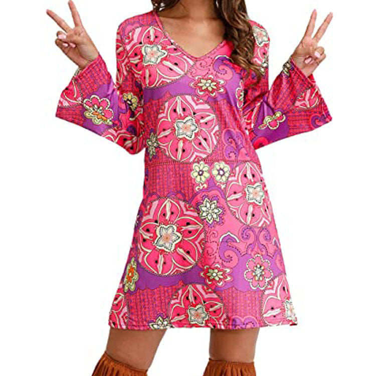 Hippie Clothing Print Dress Women.