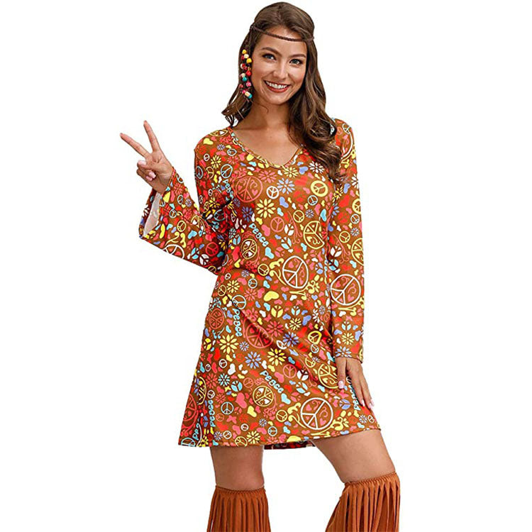 Hippie Clothing Print Dress Women.