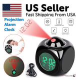 LED Projection Alarm Clock Digital LCD Display Voice Talking Weather Snooze USB