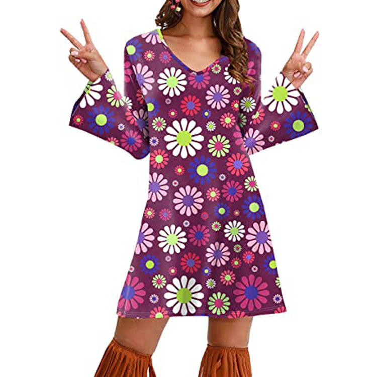 Hippie Clothing Print Dress Women.